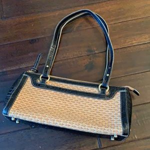 Brahmin straw and leather black/tan shoulder bag